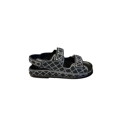 CHANEL SANDALS RHINESTONE LEATHER